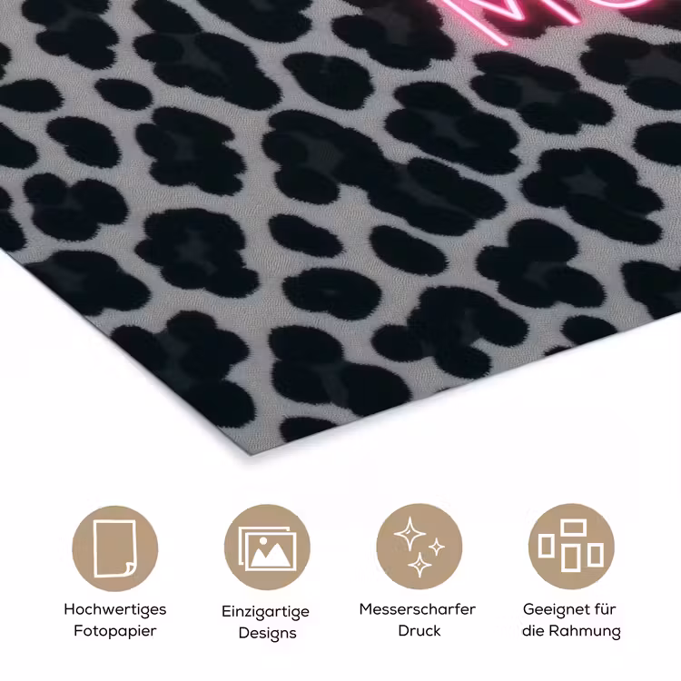 Panterprint - Zwart - Neonletters - Roze poster papier klein -tcloseup_DE