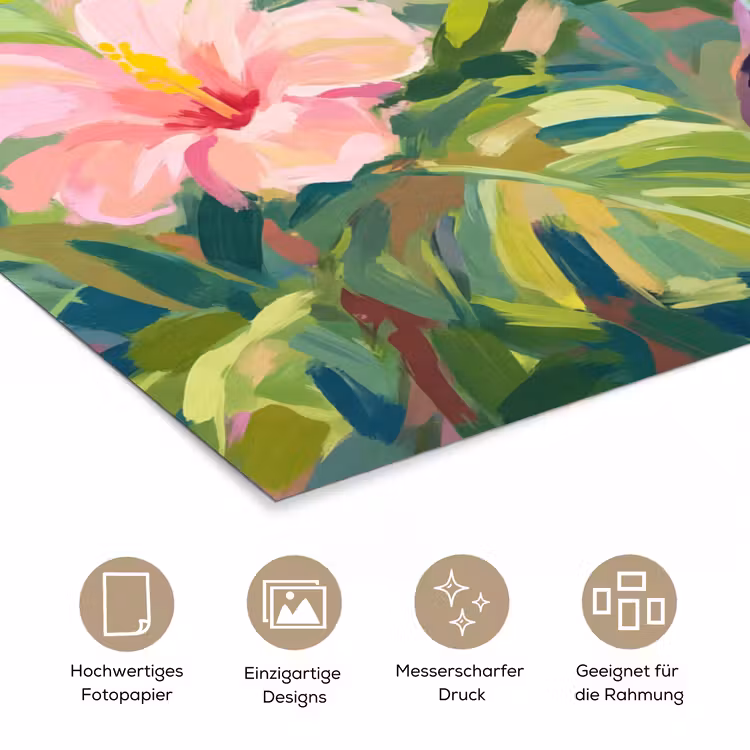 Papagaai - Hibiscusbloemen - Kleurrijk poster papier klein -tcloseup_DE