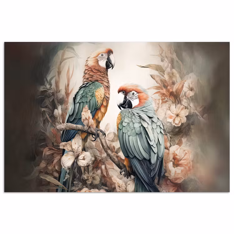 Papegaaien - Vogels - Natuur - Bloemen poster papier klein -3d