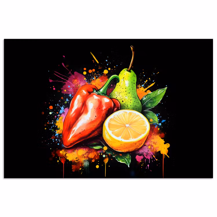 Paprika - Peer - Citroen - Graffiti - Verf - Abstract poster papier klein -3d
