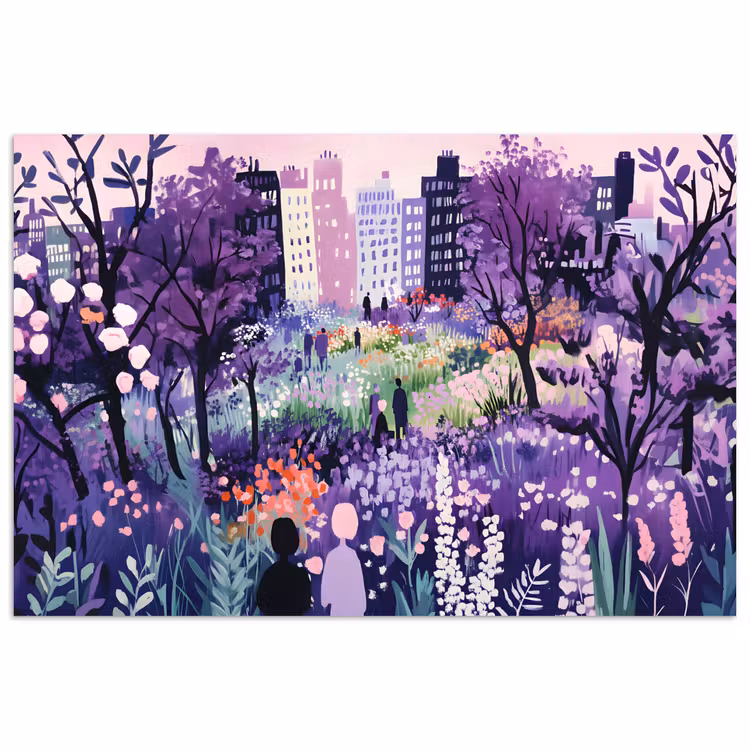 Park - Bomen - Bloemen - Gebouwen poster papier klein -3d