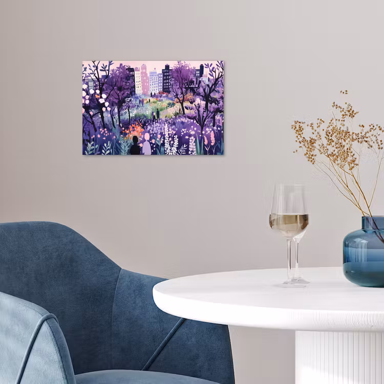 Park - Bomen - Bloemen - Gebouwen poster papier klein -sfeer3