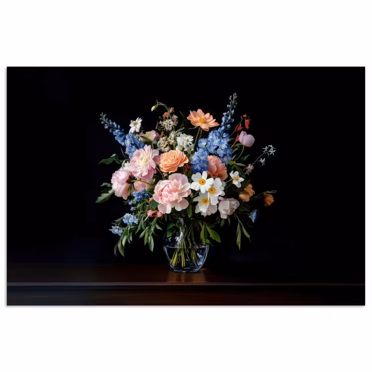 Pastel - Bloemen - Glazen - Vaas poster papier klein -3d
