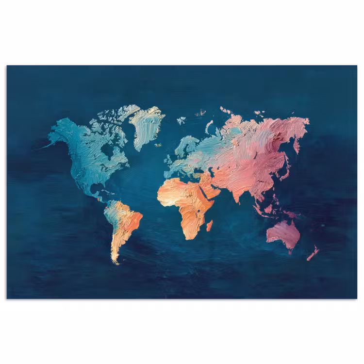 Pastel - Textuur - Wereldkaart poster papier klein -3d