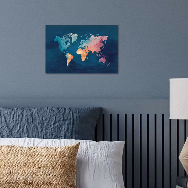 Pastel - Textuur - Wereldkaart poster papier klein -sfeer2
