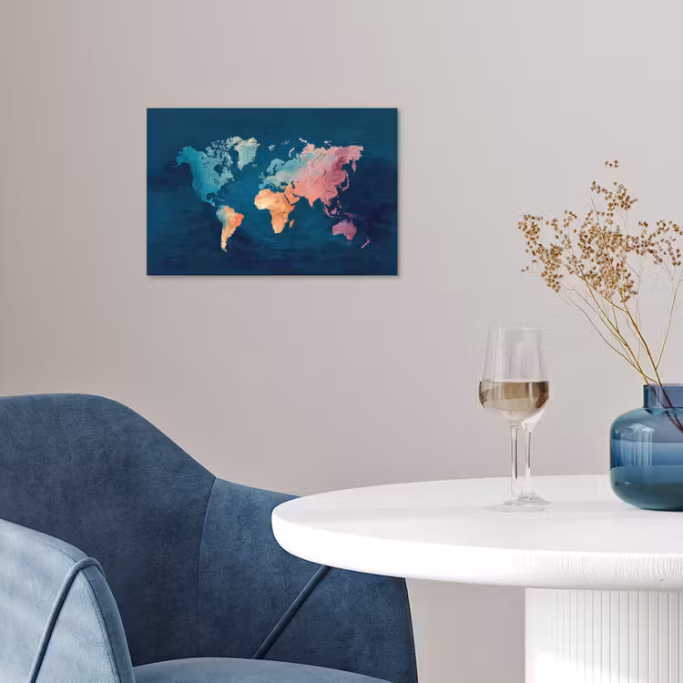 Pastel - Textuur - Wereldkaart poster papier klein -sfeer3