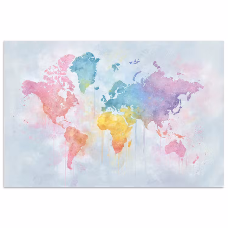 Pastel - Wereldkaart - Druppels poster papier klein -3d