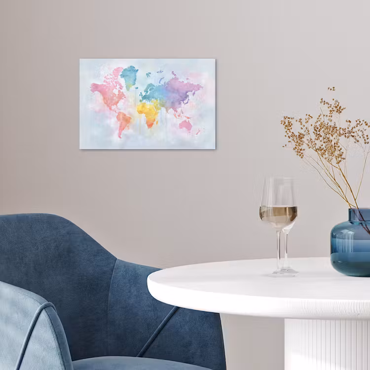 Pastel - Wereldkaart - Druppels poster papier klein -sfeer3