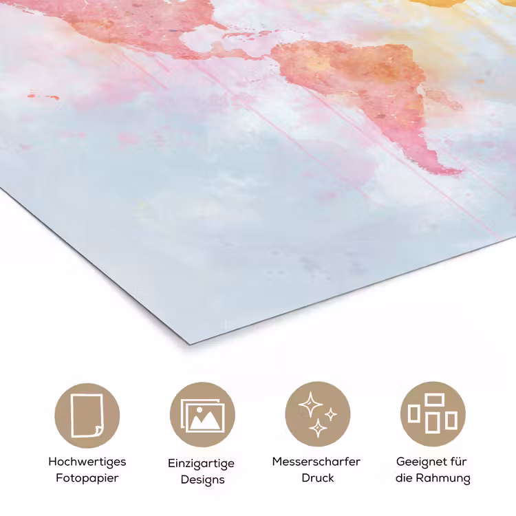 Pastel - Wereldkaart - Druppels poster papier klein -tcloseup_DE