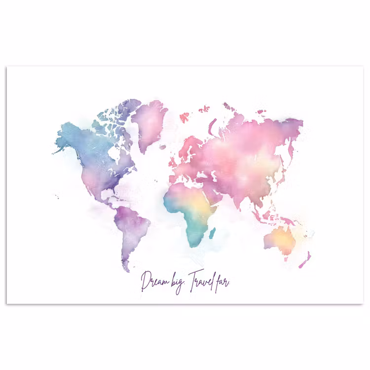 Pastel - Wereldkaart - Quote - Dream poster papier klein -3d