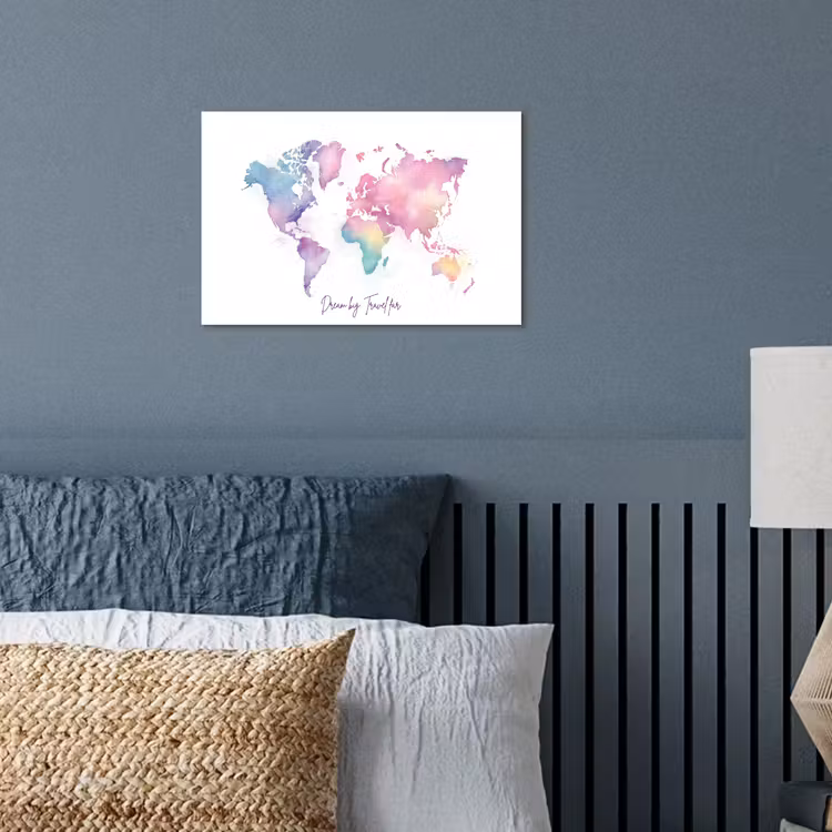 Pastel - Wereldkaart - Quote - Dream poster papier klein -sfeer2