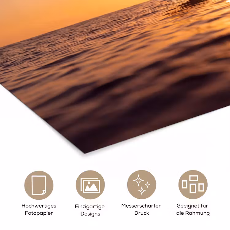 Persoon - Surfen - Zonsondergang - Zee - Oranje poster papier klein -tcloseup_DE