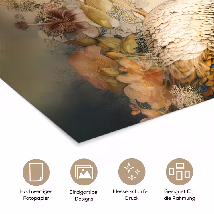 Pauw - Pauwenveren - Bloemen - Vogels - Botanisch poster papier klein -tcloseup_DE