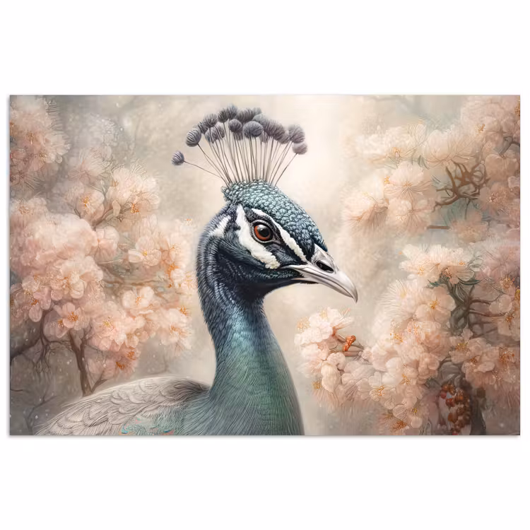 Pauw - Vogels - Bloemen - Boom - Botanisch poster papier klein -3d