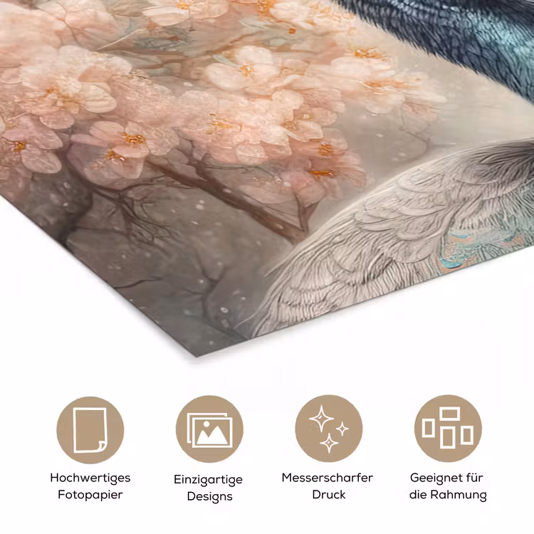 Pauw - Vogels - Bloemen - Boom - Botanisch poster papier klein -tcloseup_DE
