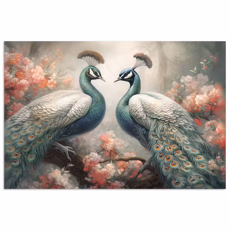 Pauwen - Pauwenveren - Vogels - Bloemen - Natuur poster papier klein -3d