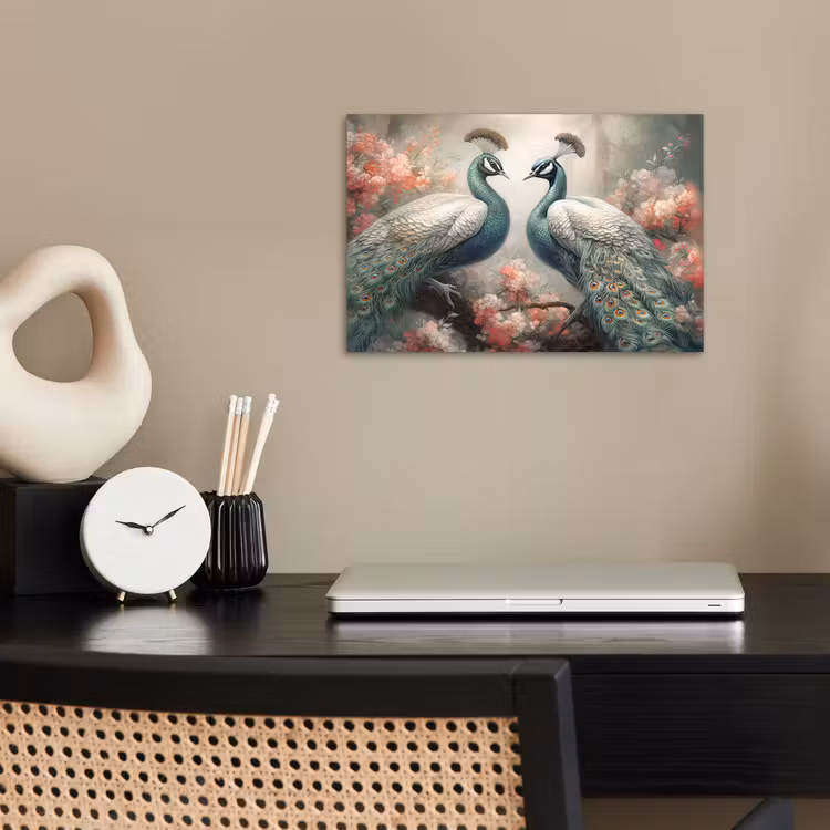 Pauwen - Pauwenveren - Vogels - Bloemen - Natuur poster papier klein -sfeer1