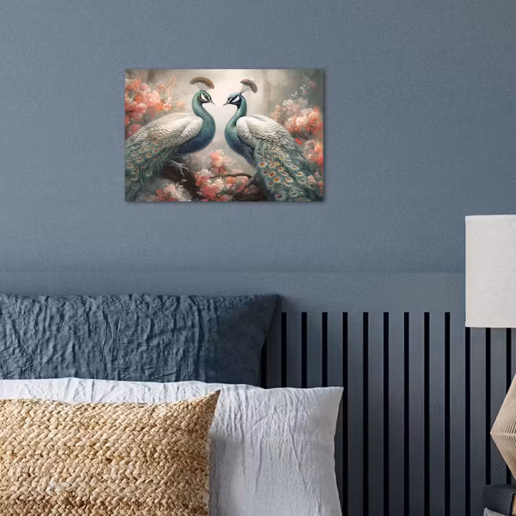 Pauwen - Pauwenveren - Vogels - Bloemen - Natuur poster papier klein -sfeer2
