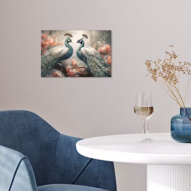 Pauwen - Pauwenveren - Vogels - Bloemen - Natuur poster papier klein -sfeer3