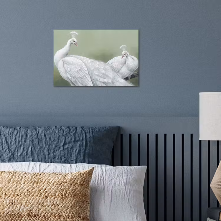 Pauwen - Wit - Natuur - Groen poster papier klein -sfeer2