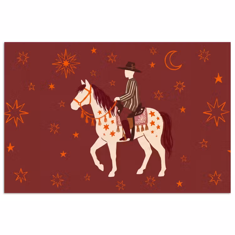 Paard - Ruiter - Sterren - Nacht - Illustratie poster papier klein -3d