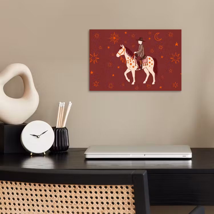 Paard - Ruiter - Sterren - Nacht - Illustratie poster papier klein -sfeer1
