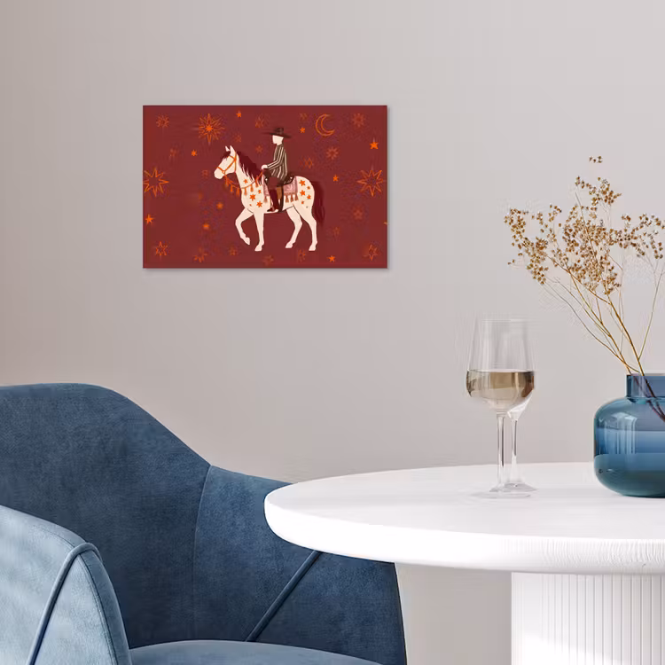 Paard - Ruiter - Sterren - Nacht - Illustratie poster papier klein -sfeer3