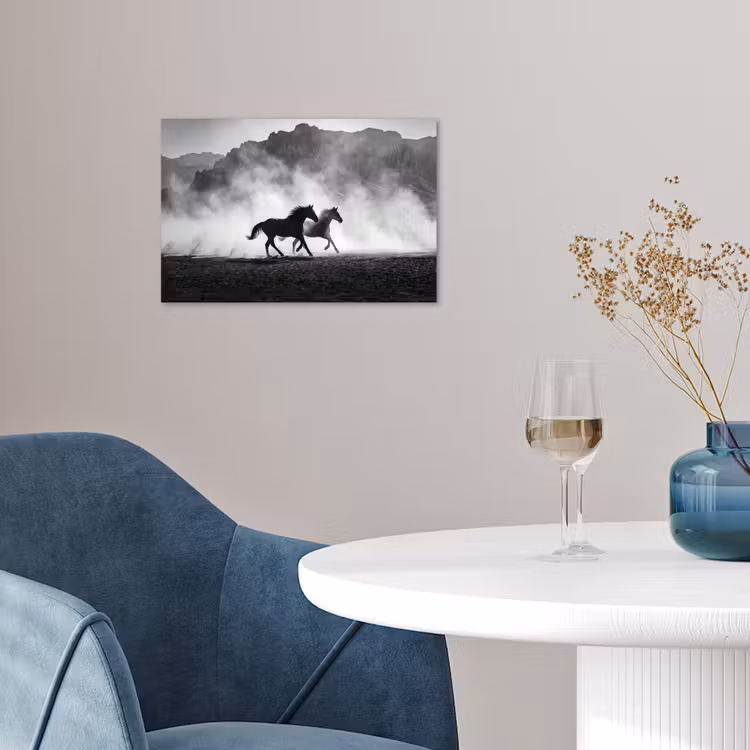 Paard - Ren - Stof - Zwart-wit - Dieren poster papier klein -sfeer3