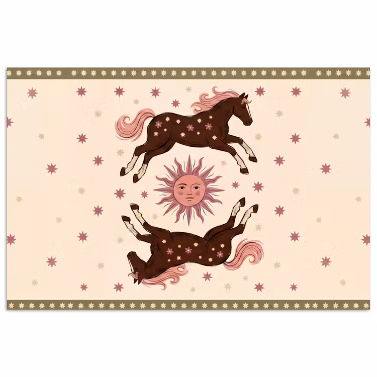 Paard - Zon - Mystiek - Illustratie - Roze poster papier klein -3d