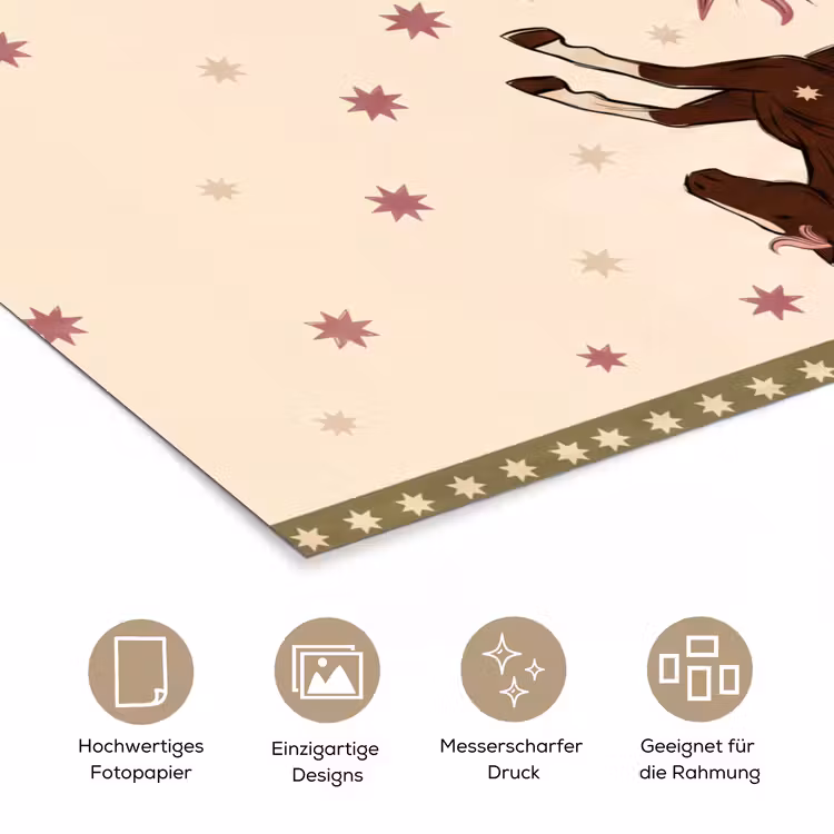 Paard - Zon - Mystiek - Illustratie - Roze poster papier klein -tcloseup_DE