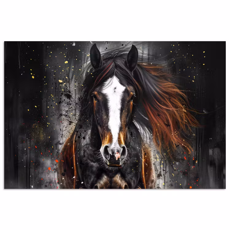 Paard - Dieren - Zwart - Luxe - Modern poster papier klein -3d