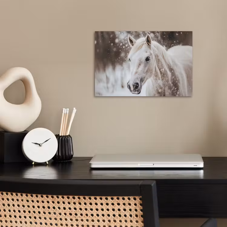 Paard - Wit - Winter - Natuur - Sneeuw - Dieren poster papier klein -sfeer1