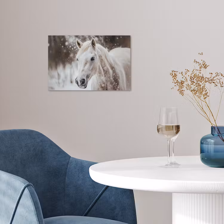Paard - Wit - Winter - Natuur - Sneeuw - Dieren poster papier klein -sfeer3