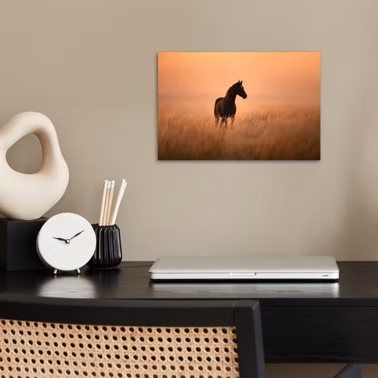 Paard - Grasveld - Zonsondergang poster papier klein -sfeer1