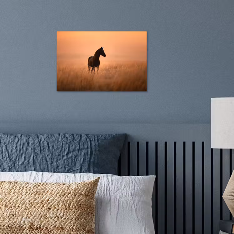 Paard - Grasveld - Zonsondergang poster papier klein -sfeer2