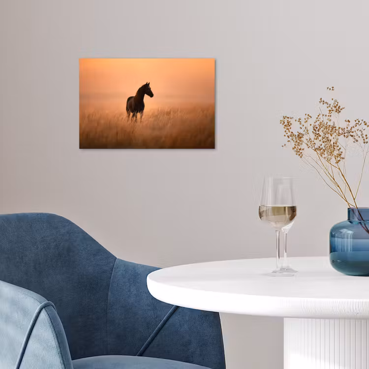 Paard - Grasveld - Zonsondergang poster papier klein -sfeer3