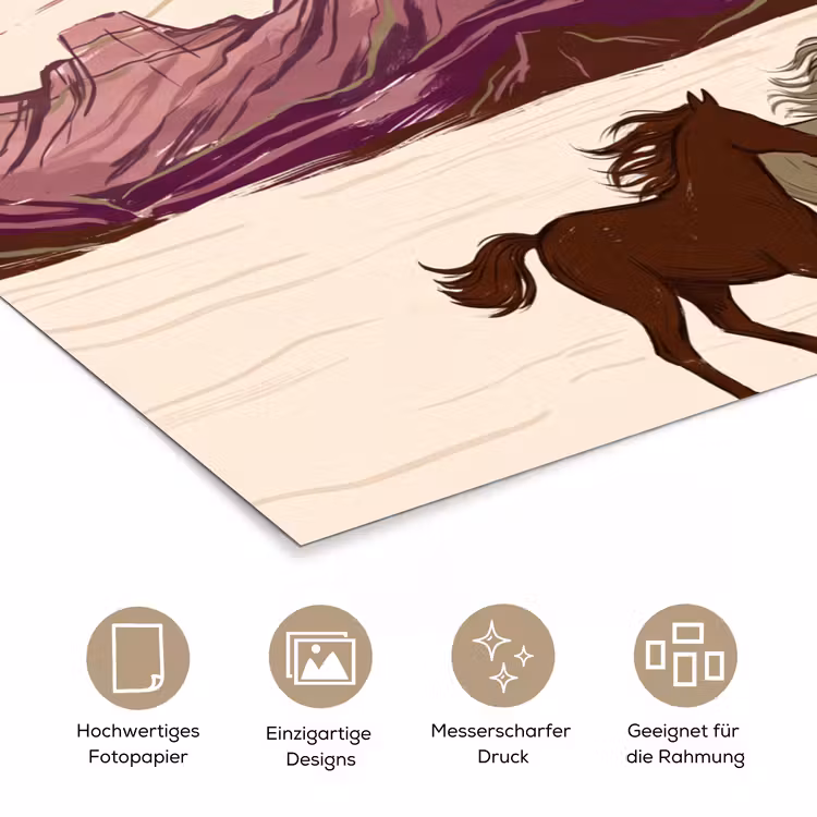 Paarden - Rennend - Woestijn - Natuur - Abstract poster papier klein -tcloseup_DE