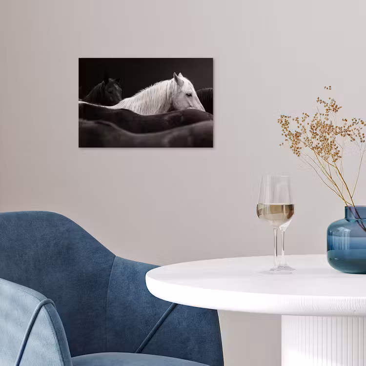 Paarden - Zwart - Wit - Kudde poster papier klein -sfeer3