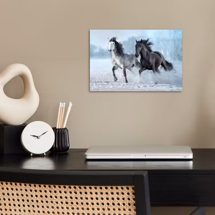 Paarden - Winter - Dieren - Natuur - Sneeuw poster papier klein -sfeer1