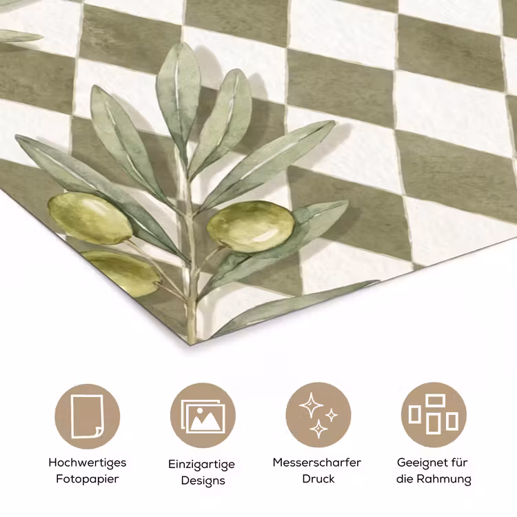 Plant - Olijftakken - Waterverf - Mediterraan - Groen poster papier klein -tcloseup_DE
