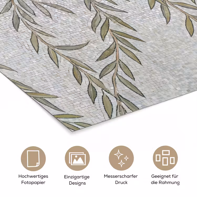 Planten - Mozaïek - Patroon - Groen - Blauw poster papier klein -tcloseup_DE