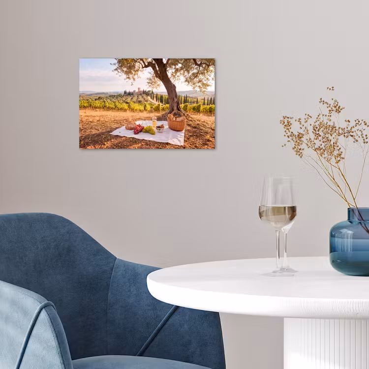 Picknick - Wijngaard - Landschap - Zomer - Eten poster papier klein -sfeer3