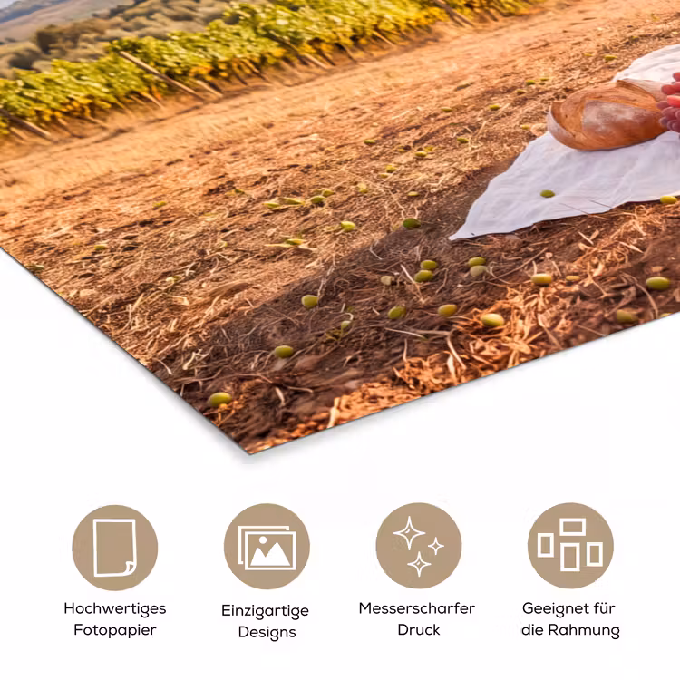 Picknick - Wijngaard - Landschap - Zomer - Eten poster papier klein -tcloseup_DE
