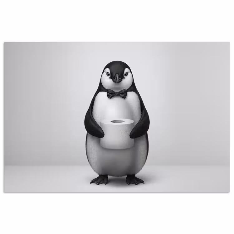 Pinguïn - WC rol - Wit poster papier klein -3d