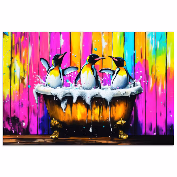 Pinguïns - Badkuip - Kleurrijk - Schuim poster papier klein -3d