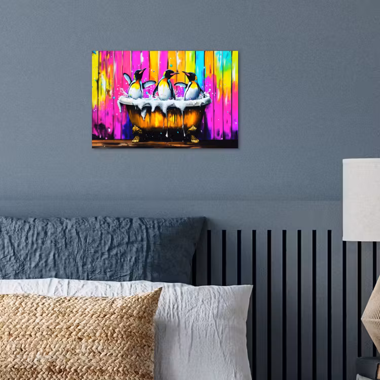 Pinguïns - Badkuip - Kleurrijk - Schuim poster papier klein -sfeer2