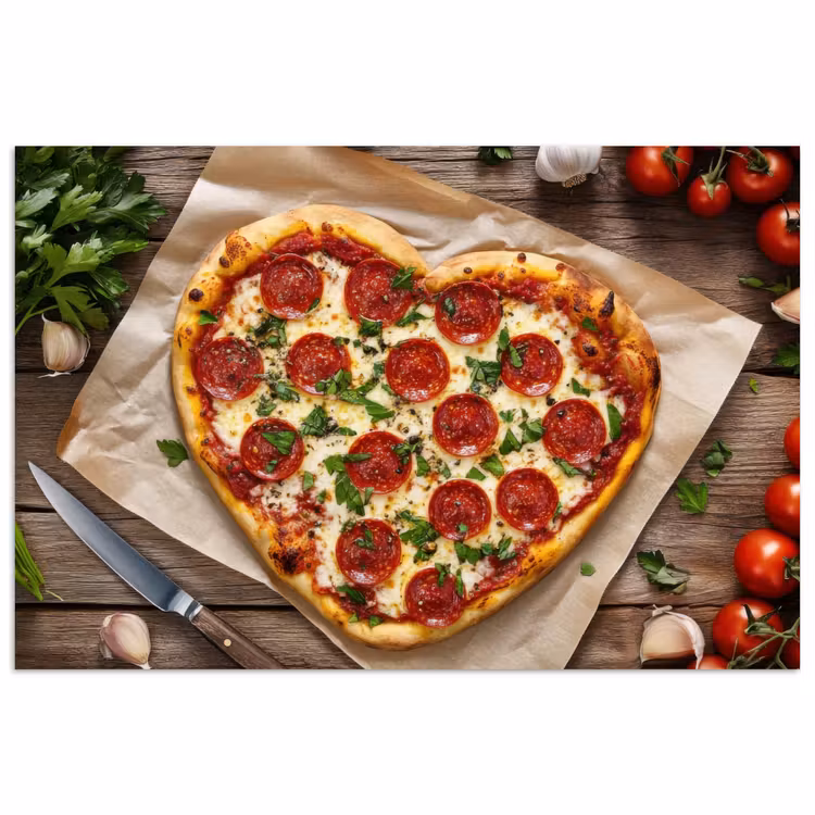 Pizza - Hart - Pepperoni - Tomaat poster papier klein -3d