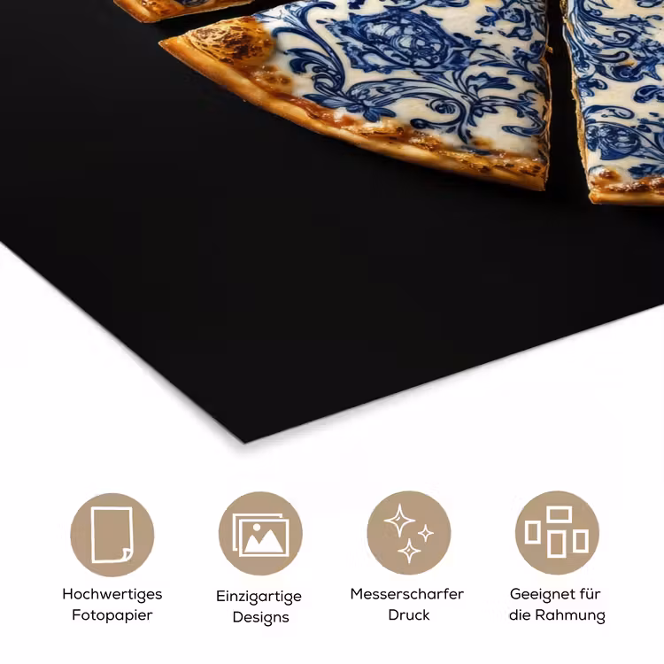 Pizza - Eten - Delftsblauw poster papier klein -tcloseup_DE