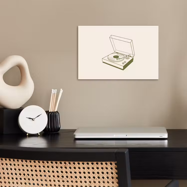 Platenspeler - Vinyl - Muziek - Minimalistisch - Groen poster papier klein -sfeer1