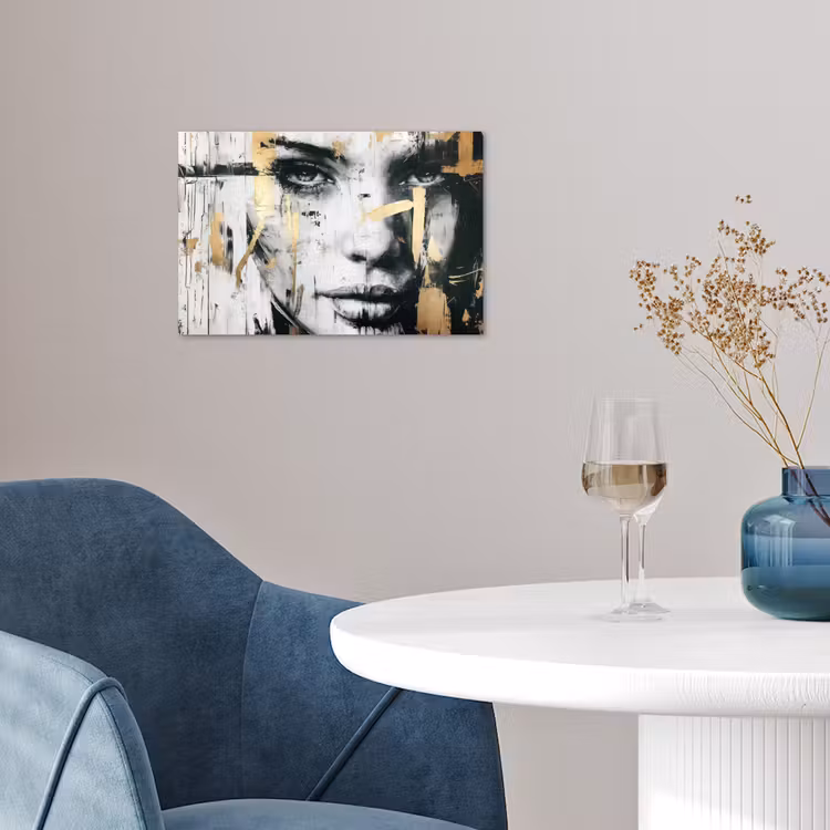 Portret - Vrouw - Penseelstreken - Goud poster papier klein -sfeer3